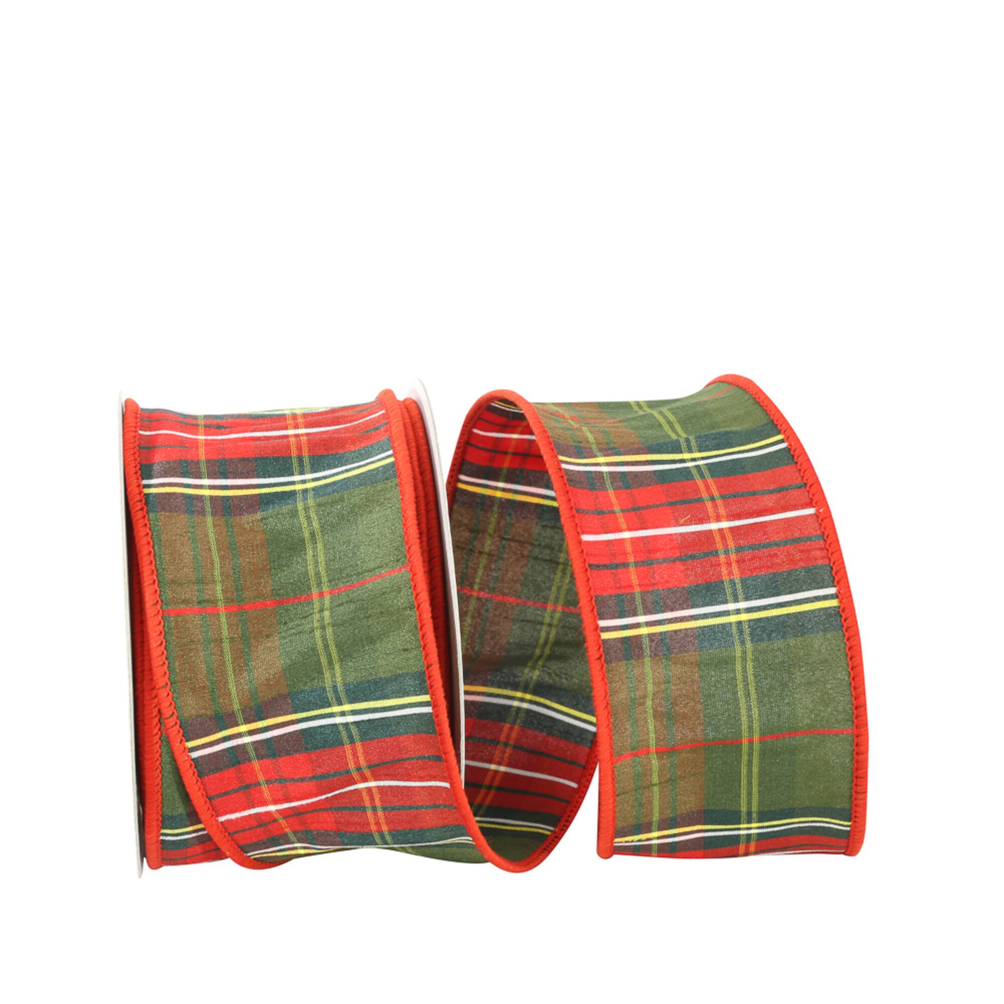 JAM Paper 2.5" x 10yd. Dupioni Wired Edge Designer Plaid Ribbon